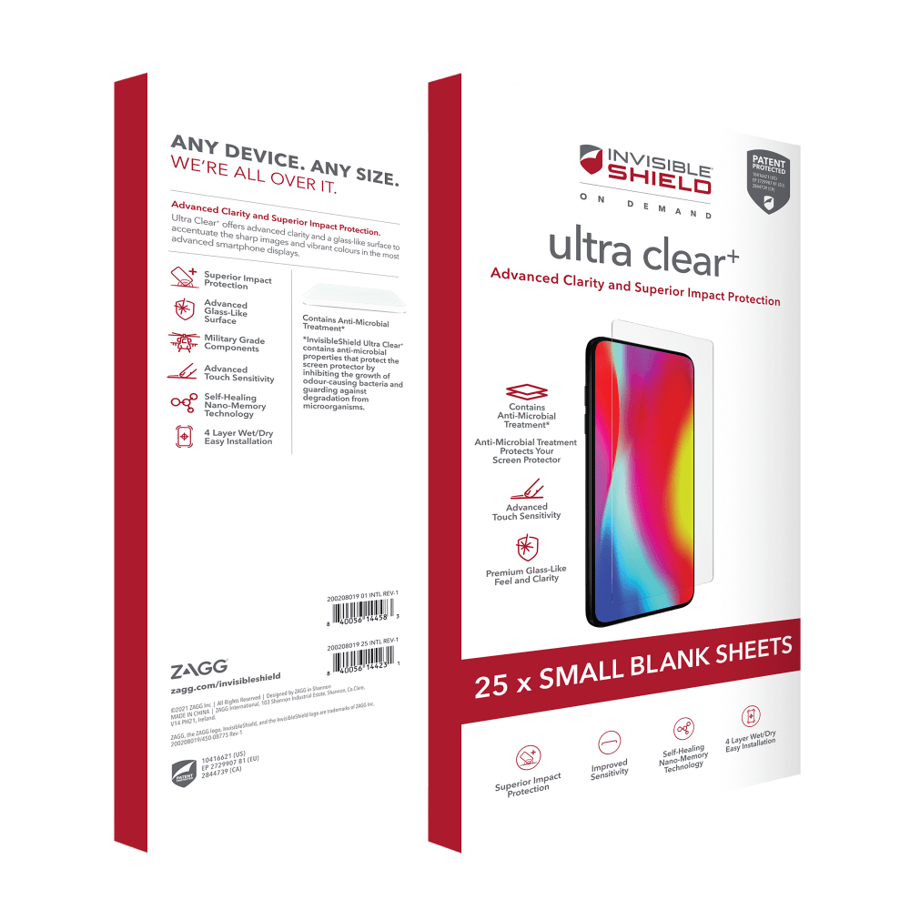 ZAGG ISOD Ultra Clear Plus 4 Layer Film Screen Protector 25 Pack for Small Screens Clear