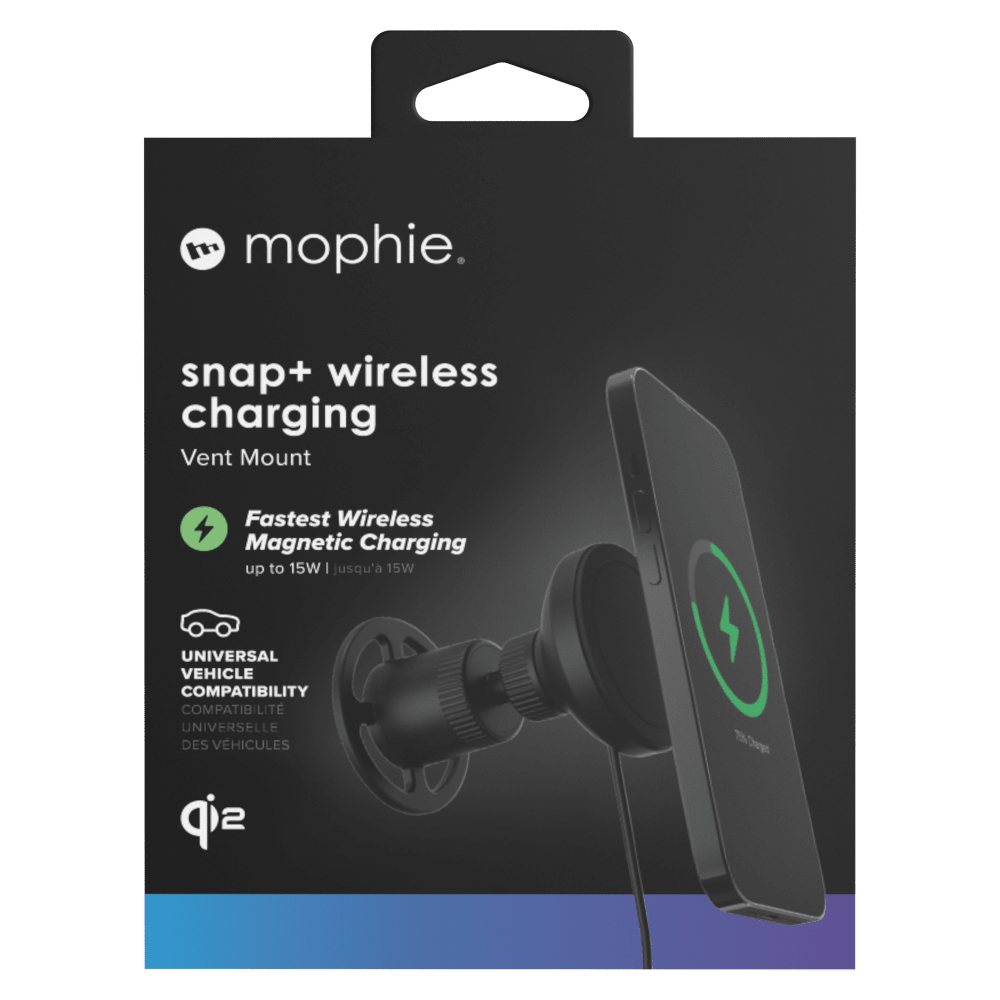 mophie mophie - Snap Plus Wireless Charging Car Vent Mount with Qi2 - Black Black