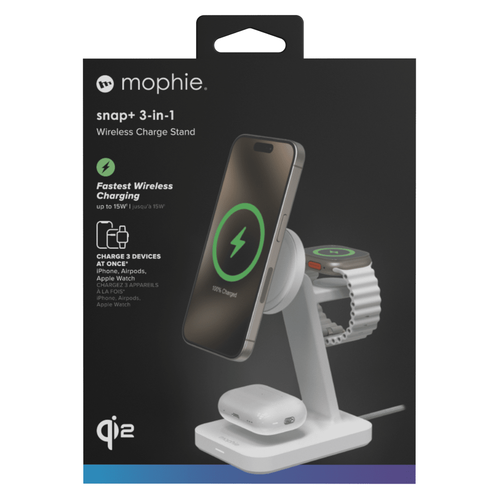 mophie mophie - Universal Wireless 3 in 1 Charging Stand with Qi2 - White White