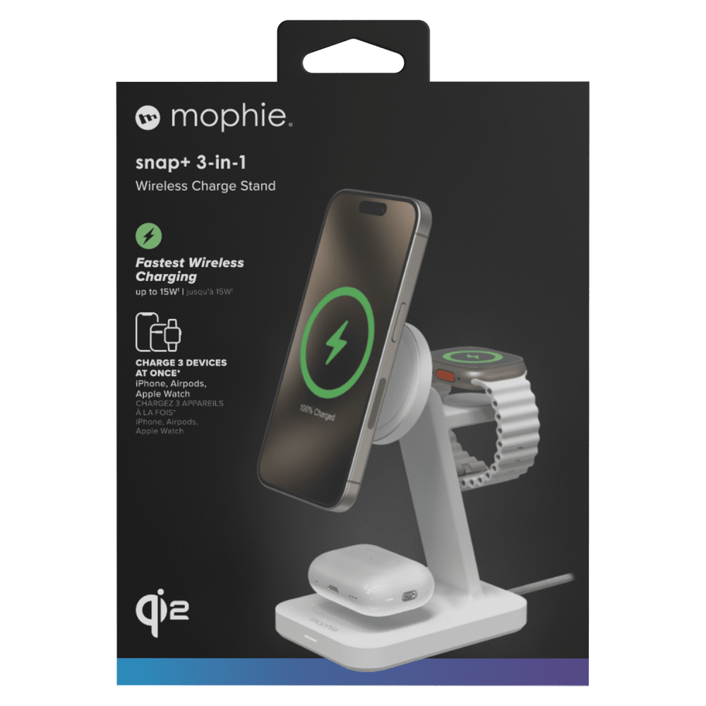 mophie mophie - Universal Wireless 3 in 1 Charging Stand with Qi2 - White White