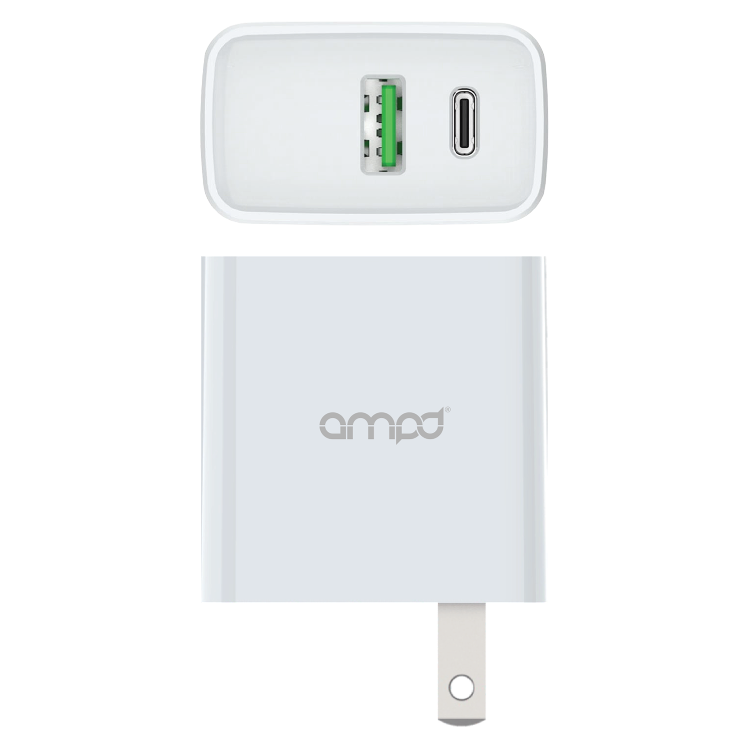 AMPD PD Fast 20W USB C and USB A Dual Port Wall Charger White