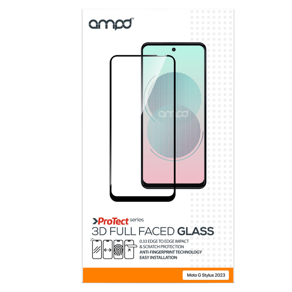 AMPD 3D Full Faced Impact Glass Screen Protector with Black Border for Motorola Moto G Stylus 5G (2023) / Moto G Stylus (2023) Clear