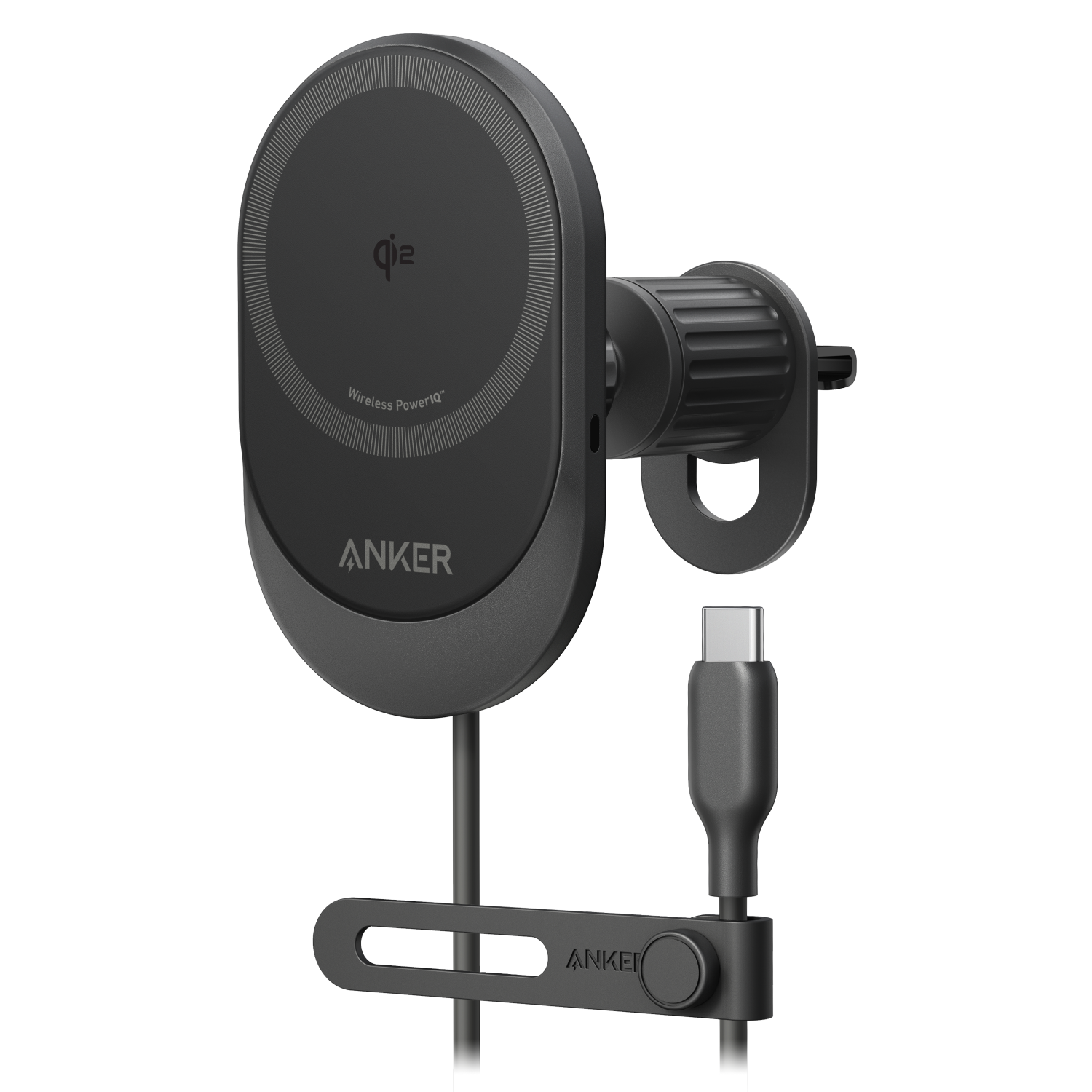 Anker Qi2 15W Sliding Vent Car Mount Charger with 25W Car Charger Black