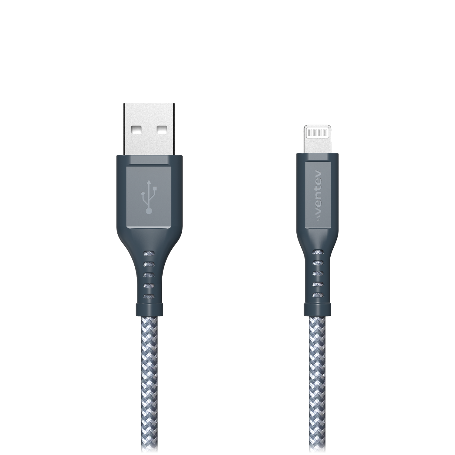 Ventev High Speed USB A to Apple Lightning Braided Cable with 2x the Copper for Faster Charging 6ft Gray