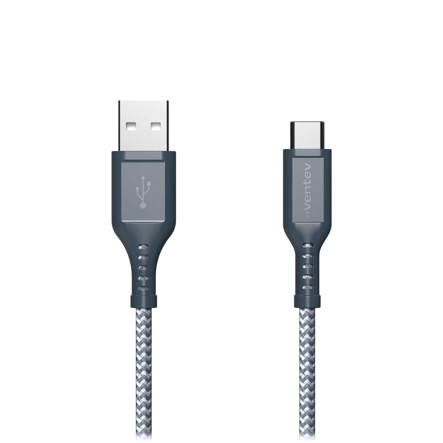 Ventev High Speed USB A to USB C Braided Cable with 2x the Copper for Faster Charging 6ft Gray