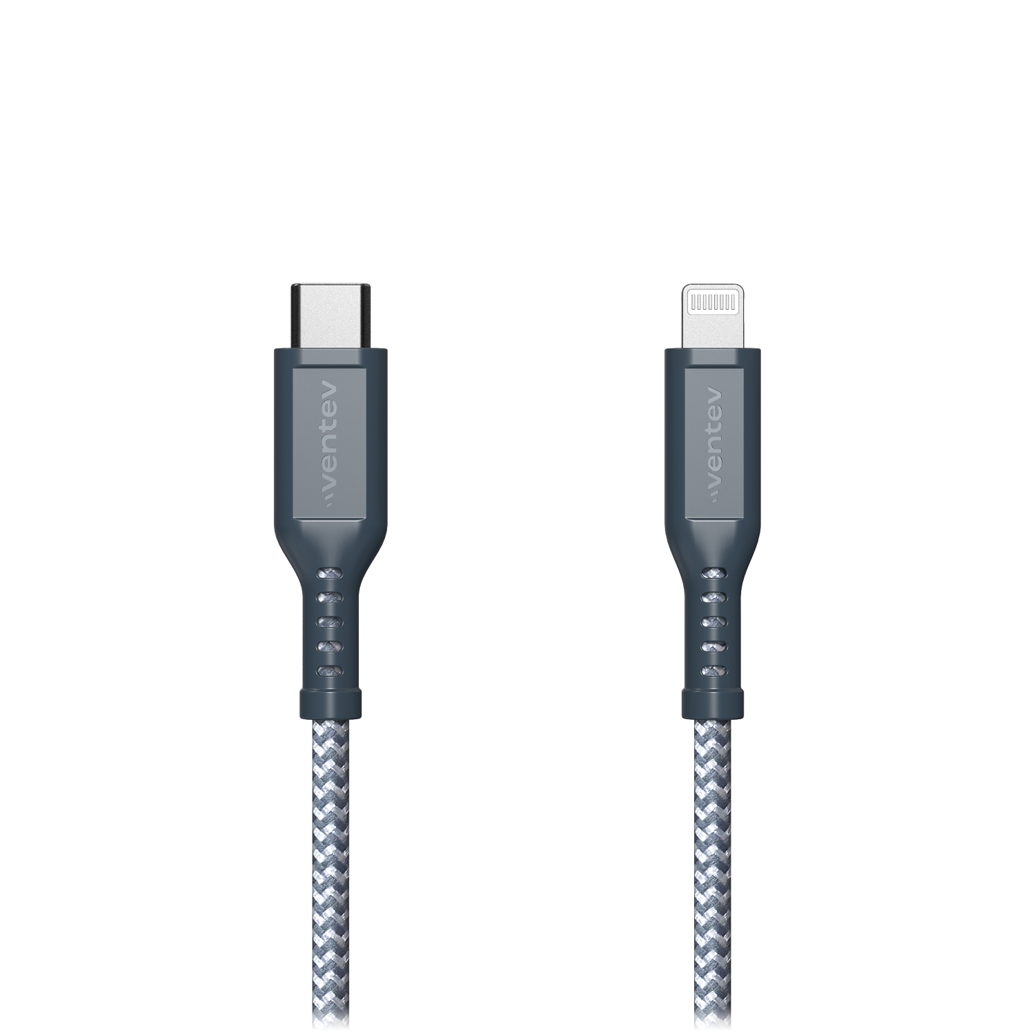 Ventev High Speed USB C to Apple Lightning Braided Cable with 2x the Copper for Faster Charging 6ft Gray