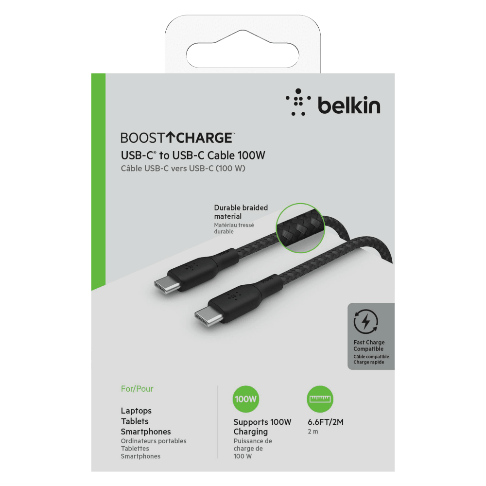 Belkin Braided 100W USB C 2.0 to USB C 2.0 Cable 2m Black