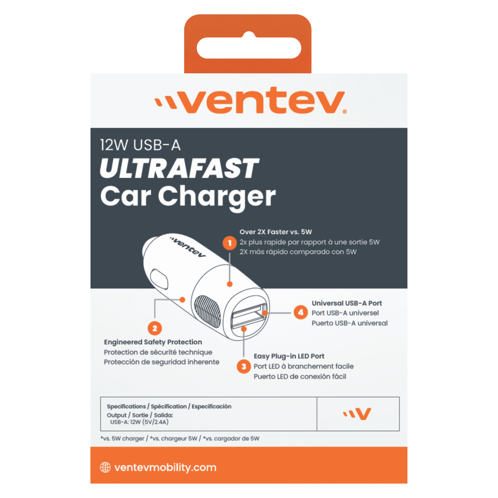 Ventev 12W USB-A Car Charger Gray