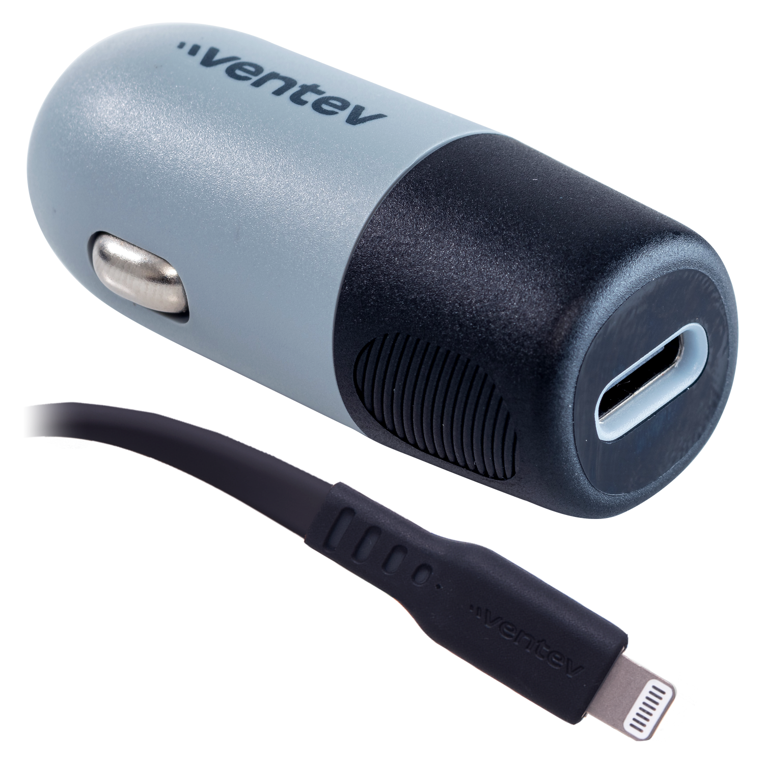 Ventev 20W USB C PD Car Charger and C to Apple Lightning Cable Gray