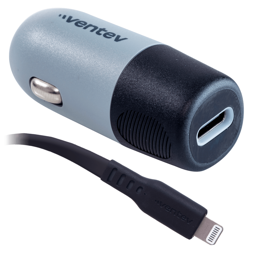 Ventev 20W USB C PD Car Charger and C to Apple Lightning Cable Gray