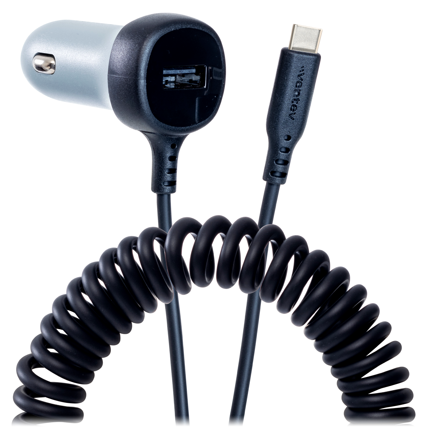 Ventev 12W USB A Car Charger w / attached 15W USB C Cord N/A