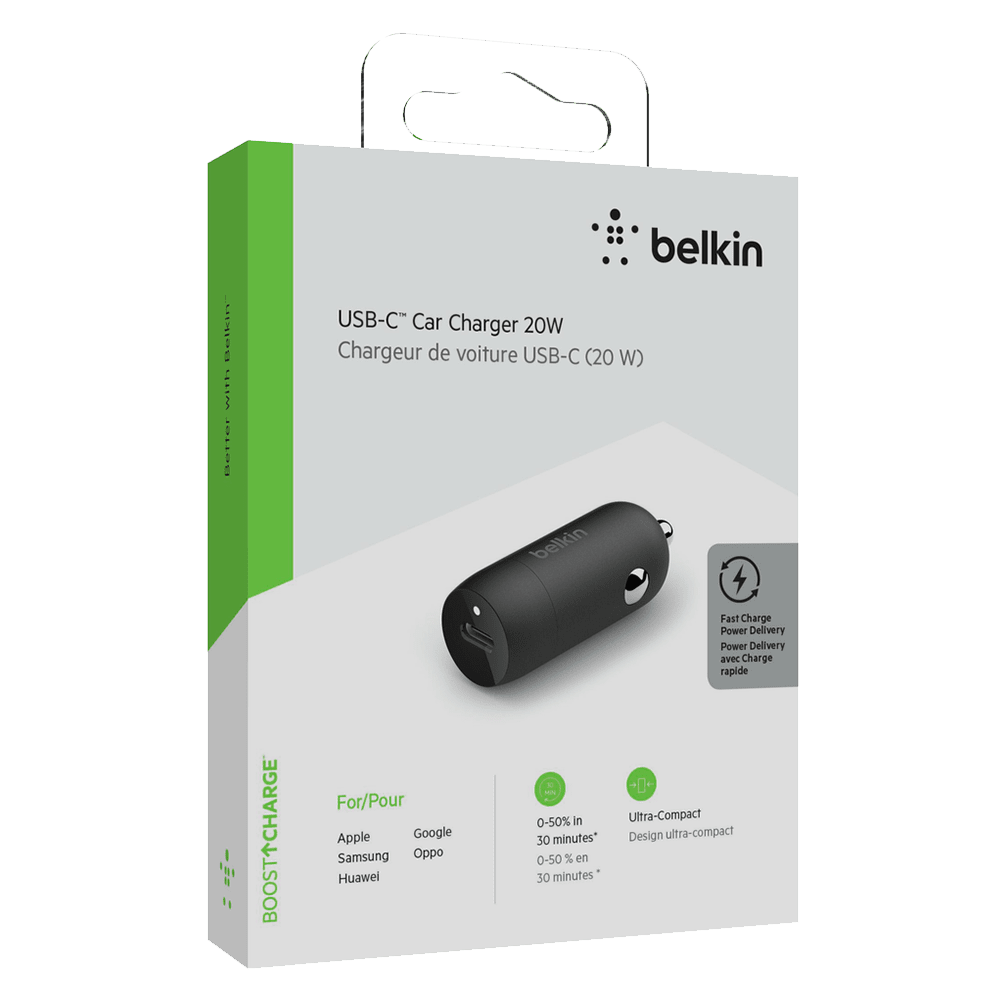 Belkin Boost Charge USB C Car Charger 20W Black