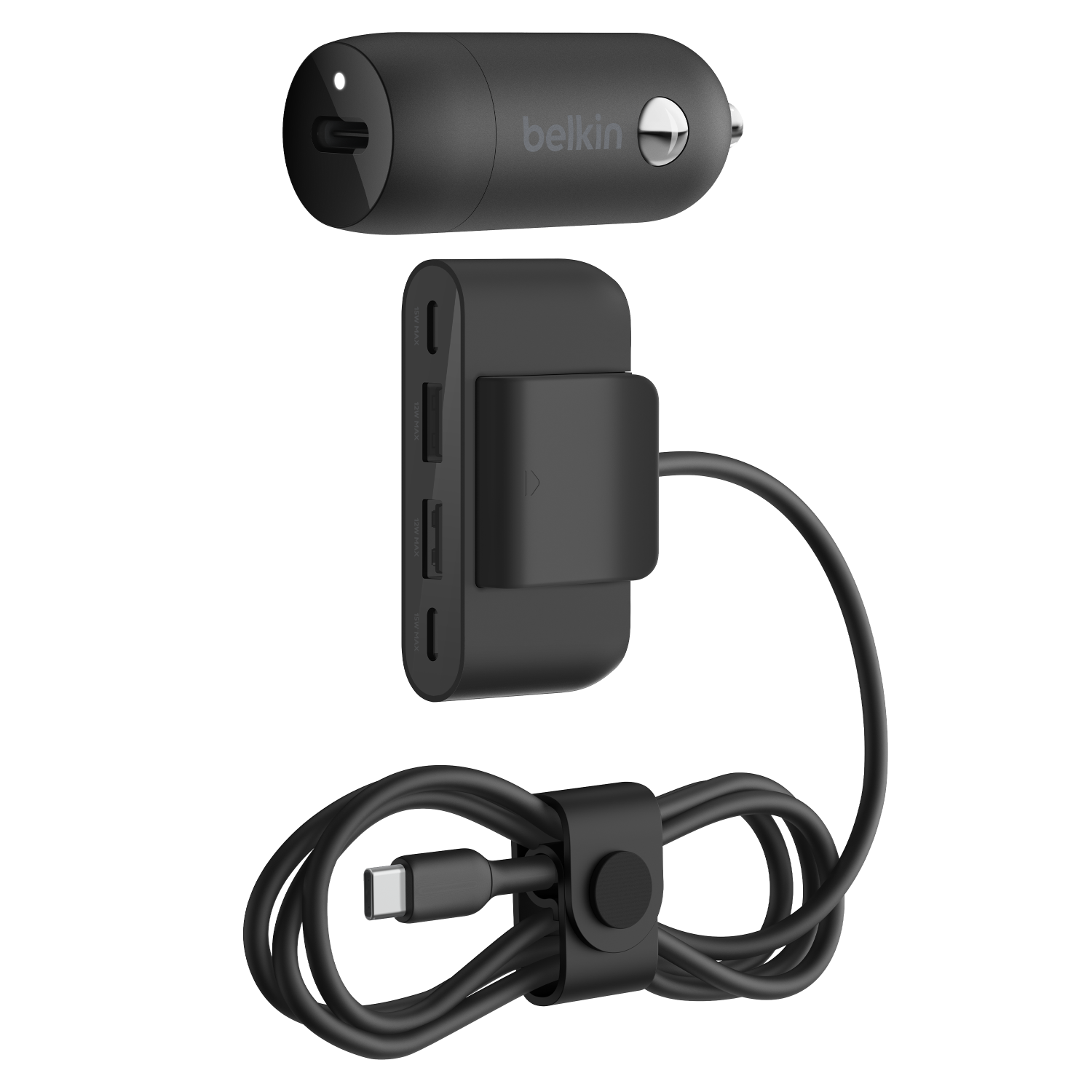 Belkin 30W PD Car Charger with 4 Port Power Extender 2m Black