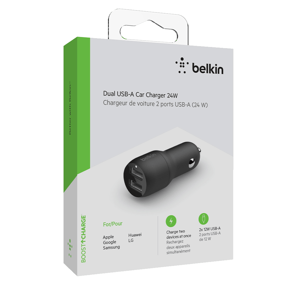 Belkin Dual Port USB A Car Charger 24W Black