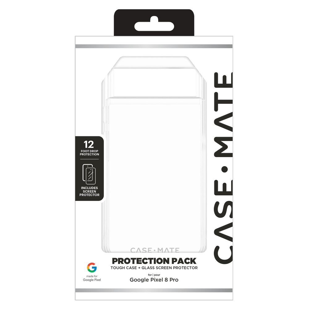 Case-Mate Protection Pack Tough Case and Glass Screen Protector for Google Pixel 8 Pro Clear