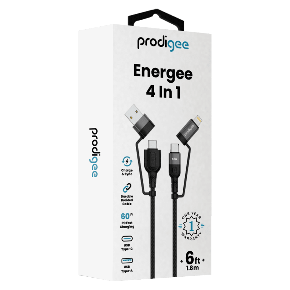 prodigee Energee 4 in 1 Charging Cable 6ft Black