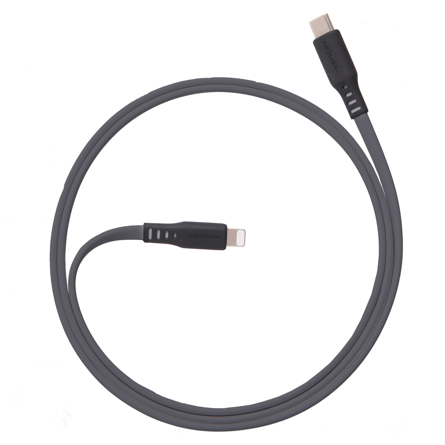 Ventev Chargesync Flat USB C to Apple Lightning Cable 3ft Gray