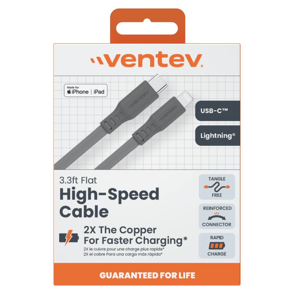 Ventev Chargesync Flat USB C to Apple Lightning 3.3ft