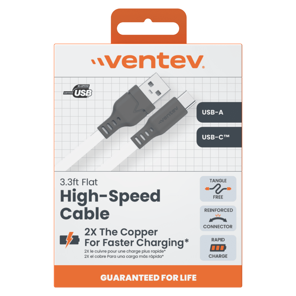 Ventev Chargesync Flat USB A to USB C 3.3ft Gray