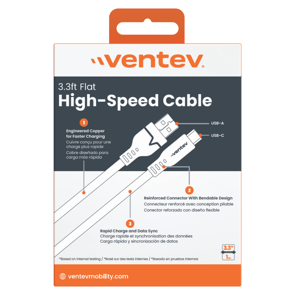 Ventev Chargesync Flat USB A to USB C 3.3ft Gray