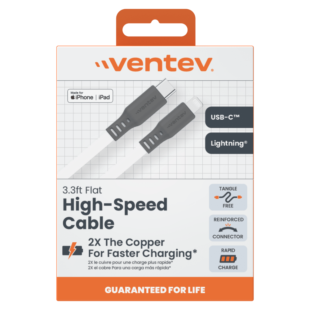 Ventev Chargesync Flat USB C to Apple Lightning 3.3ft