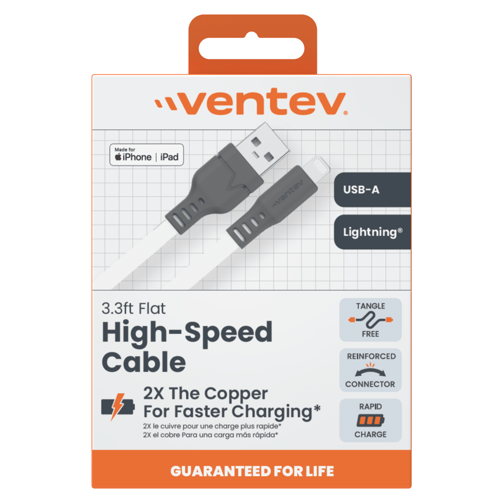 Ventev Chargesync Flat USB A to Apple Lightning 3.3ft