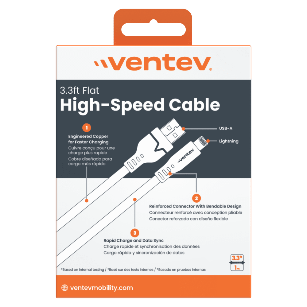 Ventev Chargesync Flat USB A to Apple Lightning 3.3ft