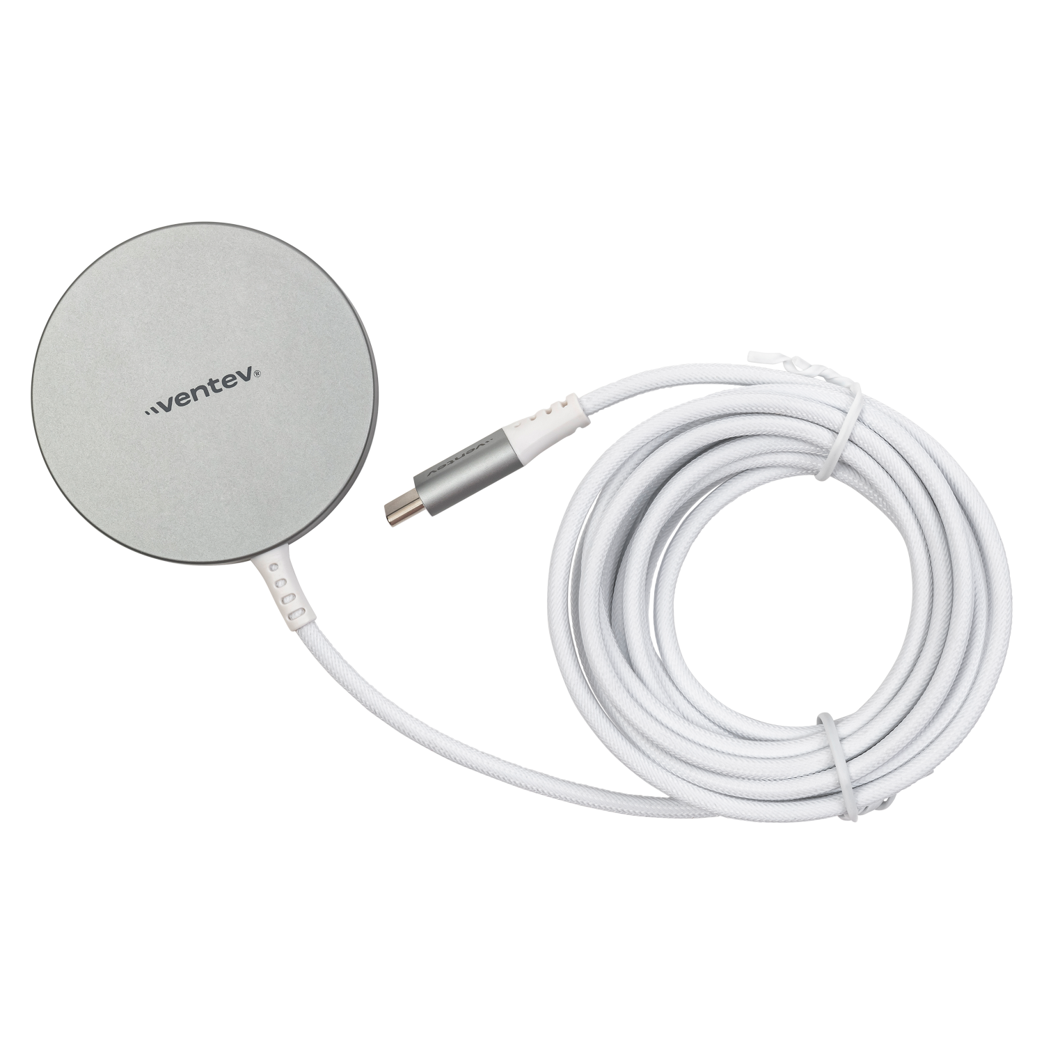 Ventev 15W ULTRAFAST Wireless Magnetic Charger with Extra-Long 10 Foot Alloy Cable Silver