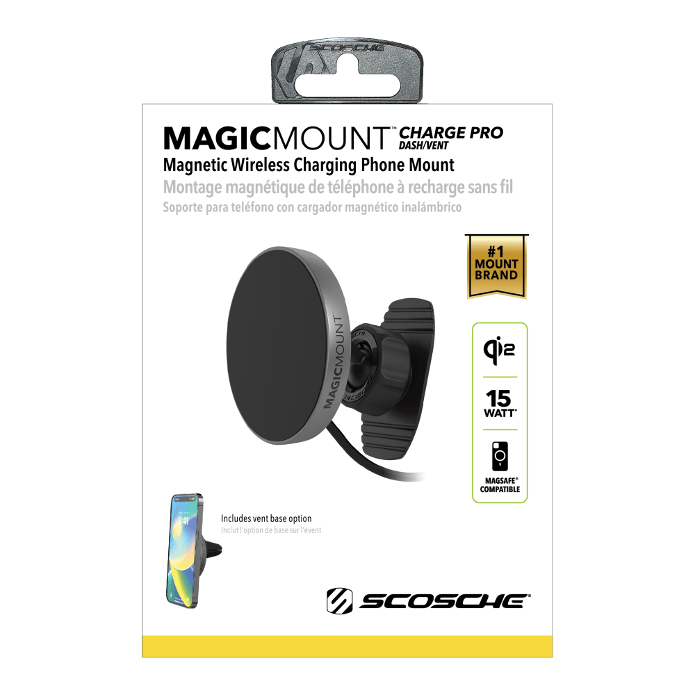 Scosche Scosche - MagicMount Pro Qi2 Wireless Charger Dash/Vent Mount - Black Black