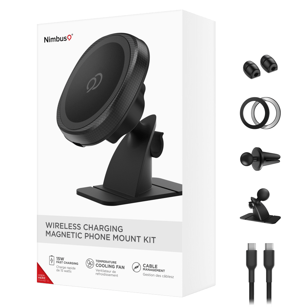 Nimbus9 Wireless Charging Magnetic Vent/Dash Phone Mount Kit Black