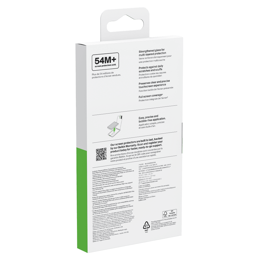 Belkin Glass Screen Protector with EZ Tray for Apple iPhone 15 Plus Clear