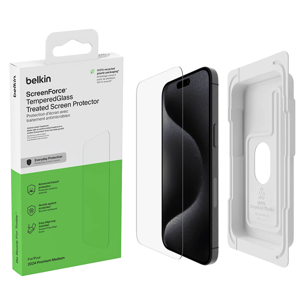 Belkin Glass Screen Protector with EZ Tray for Apple IP16PRO Clear