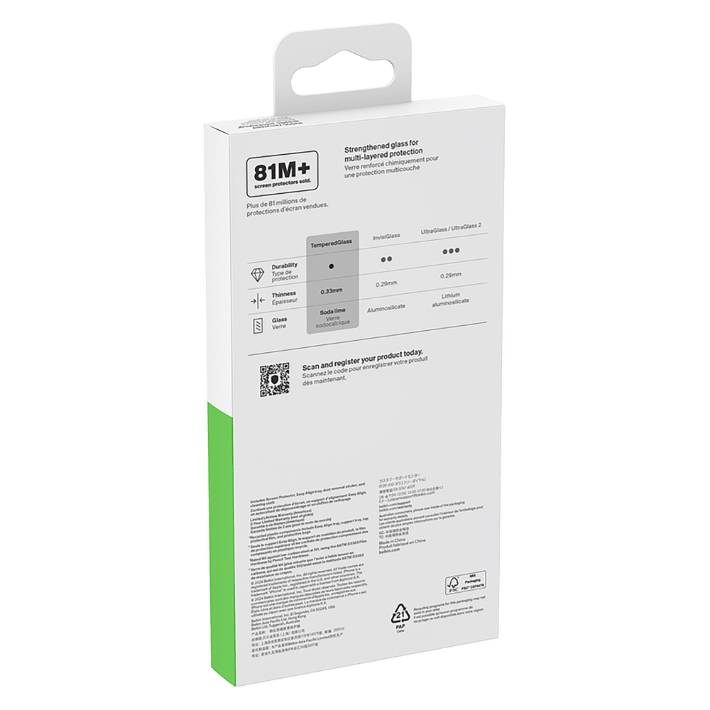 Belkin Glass Screen Protector with EZ Tray for Apple IP16PRO Clear