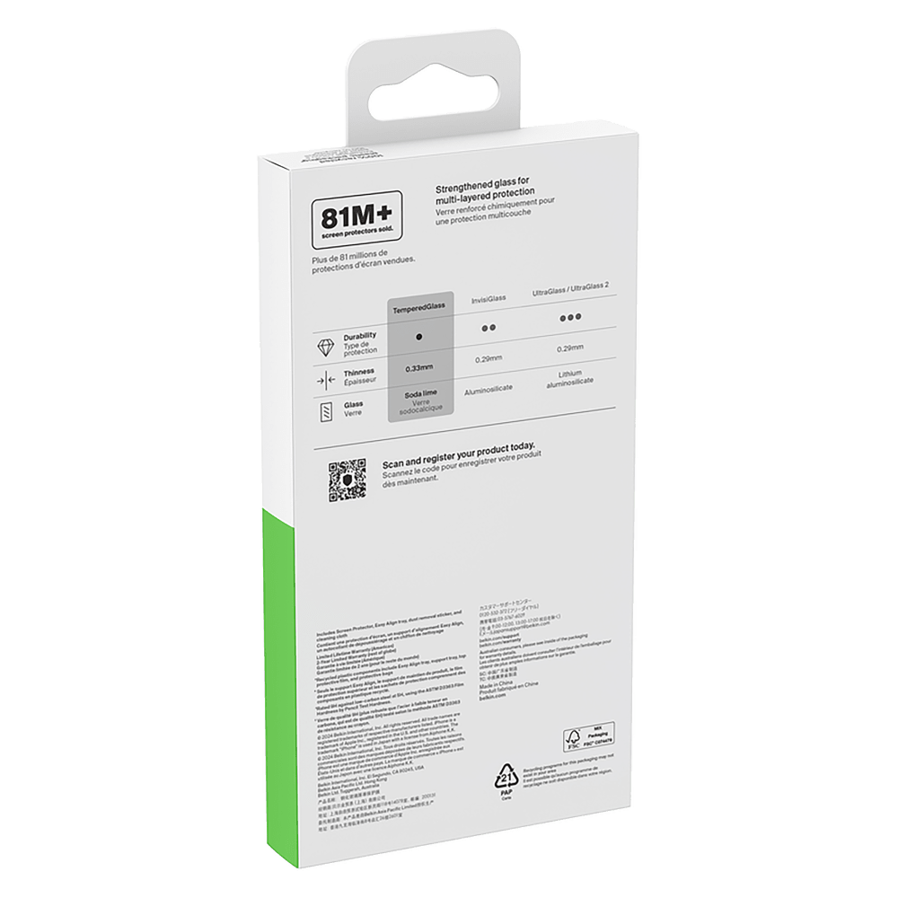 Belkin Glass Screen Protector with EZ Tray for Apple IP16PROMAX Clear