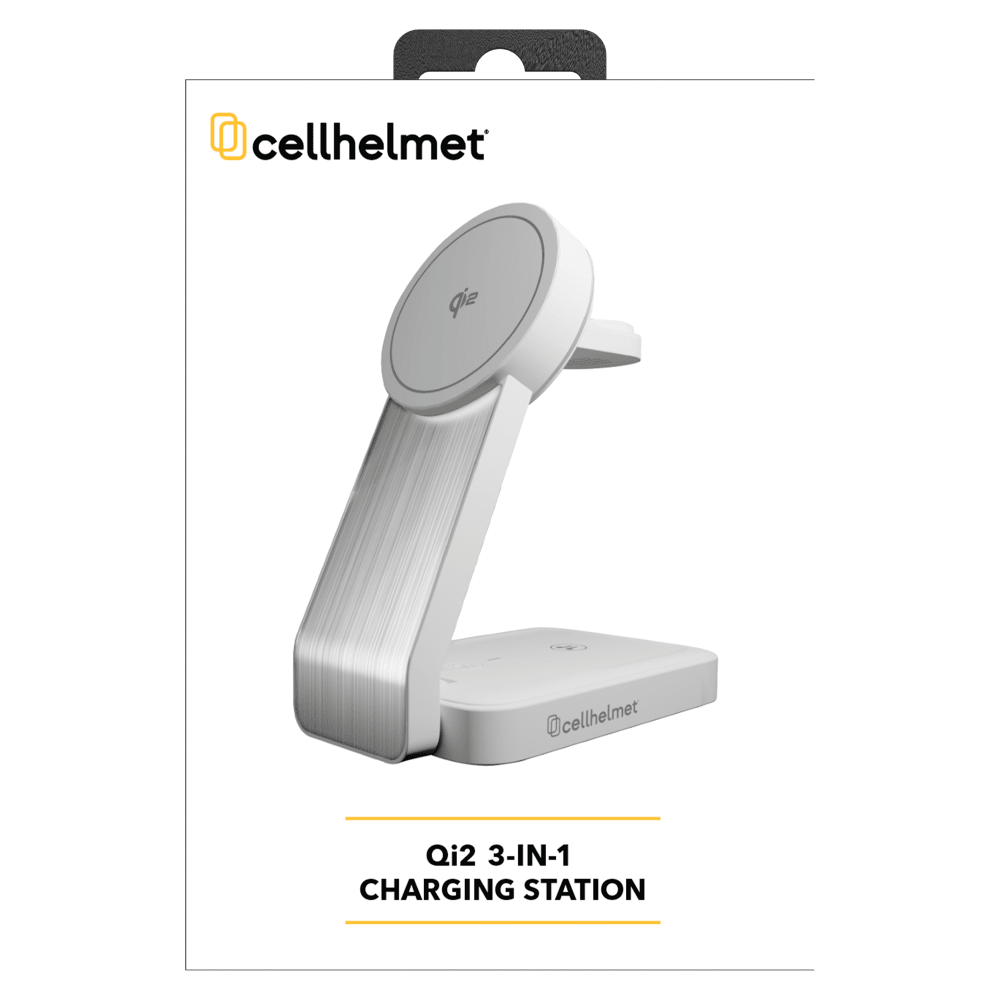 Cellhelmet Qi2 3 in 1 Charging Station with 3in Charging Cable White