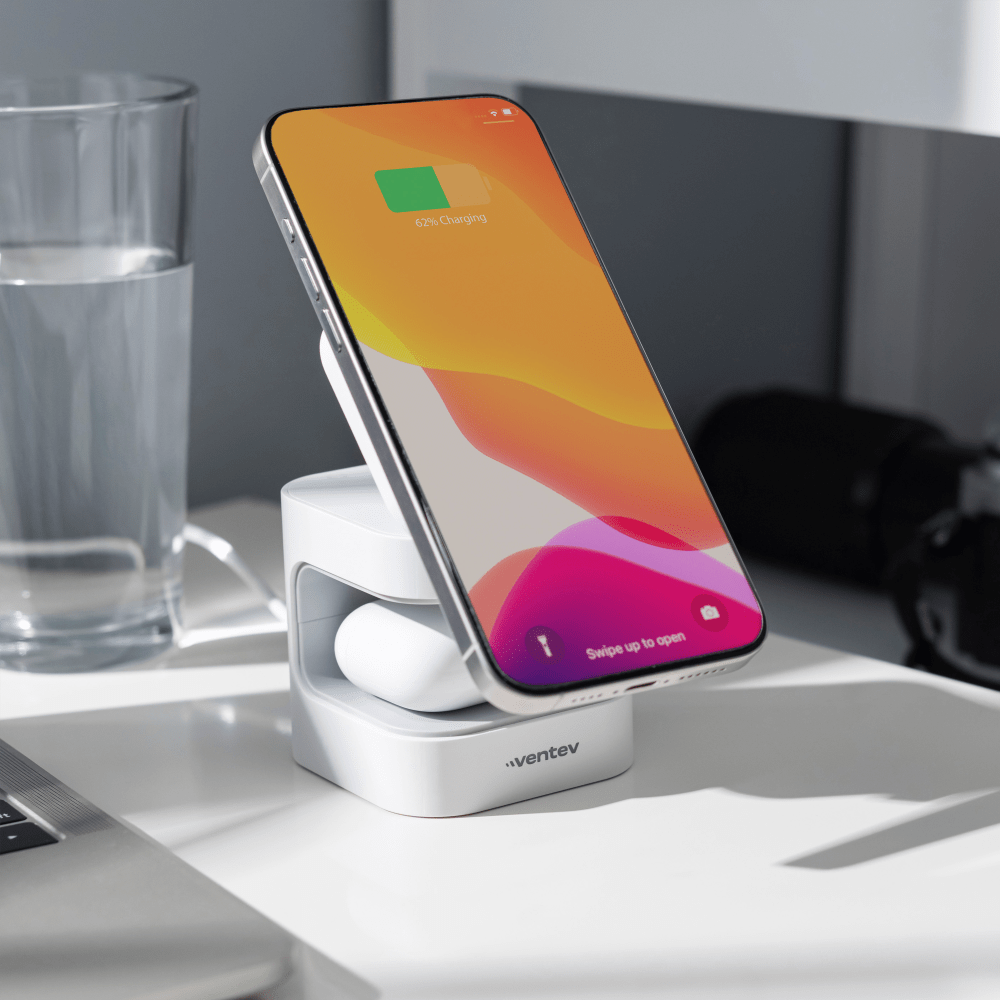 Ventev 15W Qi2 Wireless Charging Cube 2-in-1 White