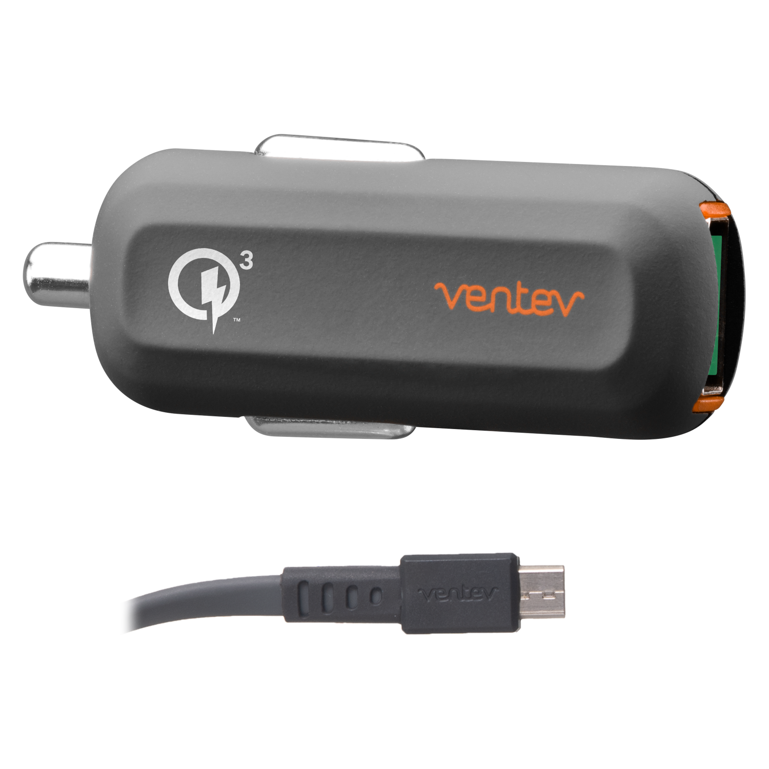 Ventev QC3.0 24W dashport rq1300 mini Car Charger and USB A to Micro USB Cable 3.3ft Gray