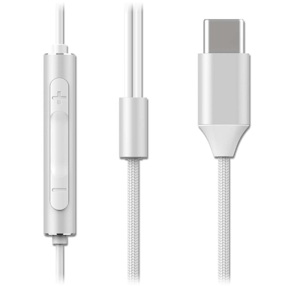 Sway C-Buds Premium USB C Connection Braided Earbuds with Mic and Volume Control White