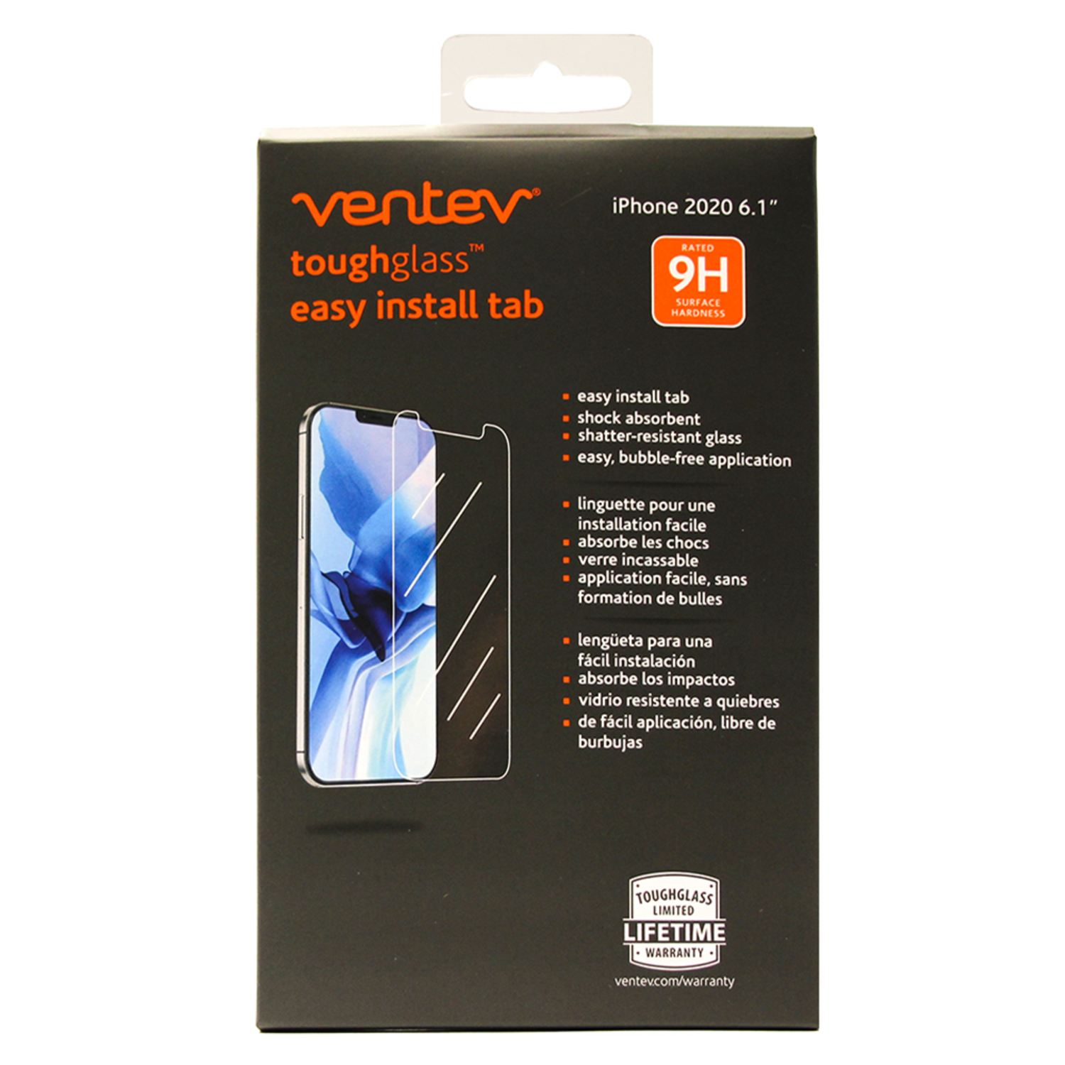 Ventev toughglass easy install tab Tempered Glass Screen Protector for iPhone 12 / 12 Pro Clear