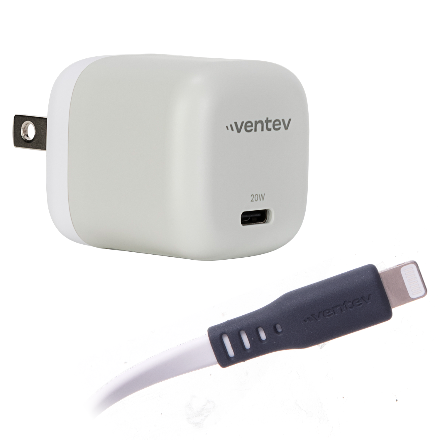 Ventev 20W PD USB C Mini Wall Charger and USB C to Apple Lightning Cable 3.3ft White