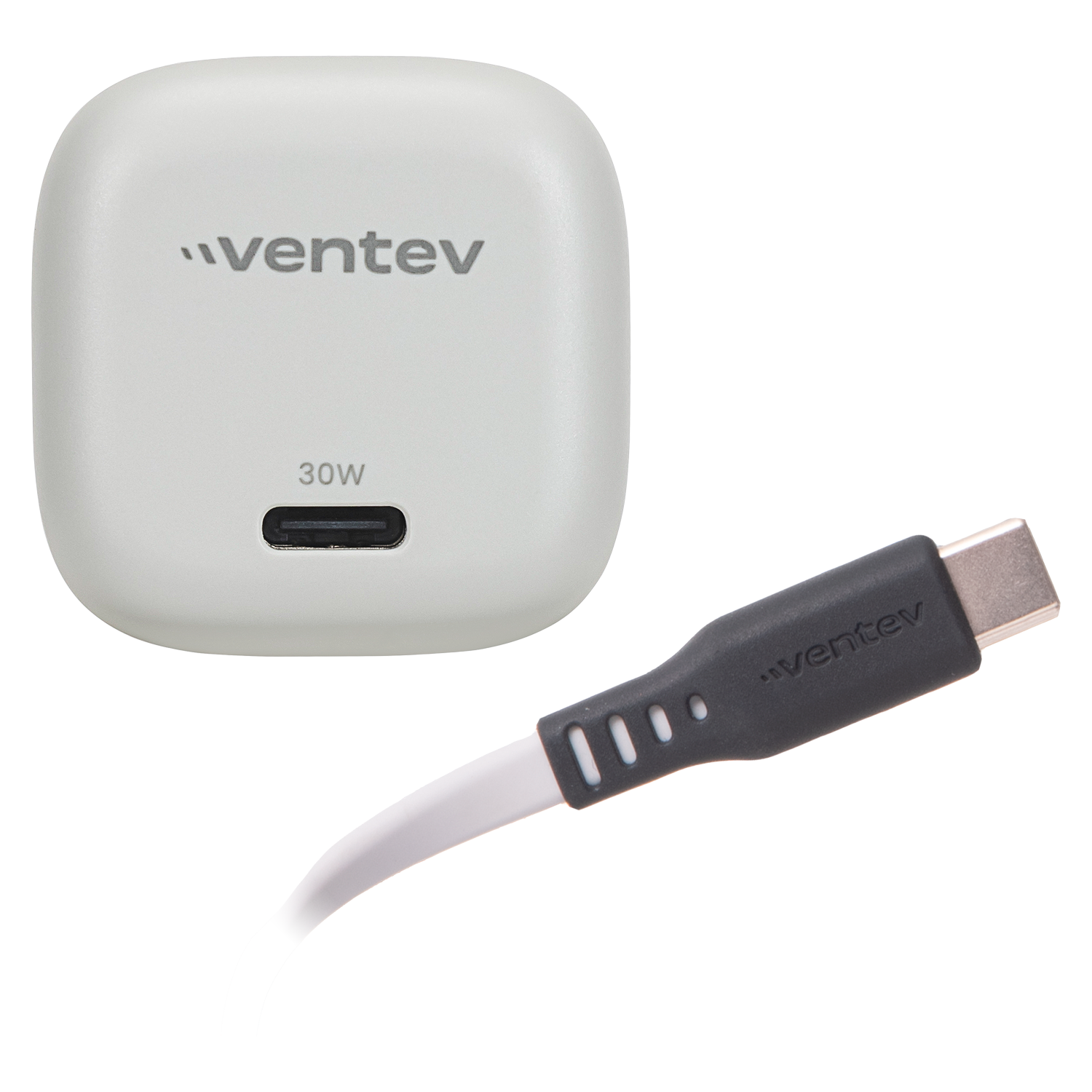 Ventev 30W PD PPS Mini USB C Wall Charger and USB C to USB C Cable 3.3ft Gray, White