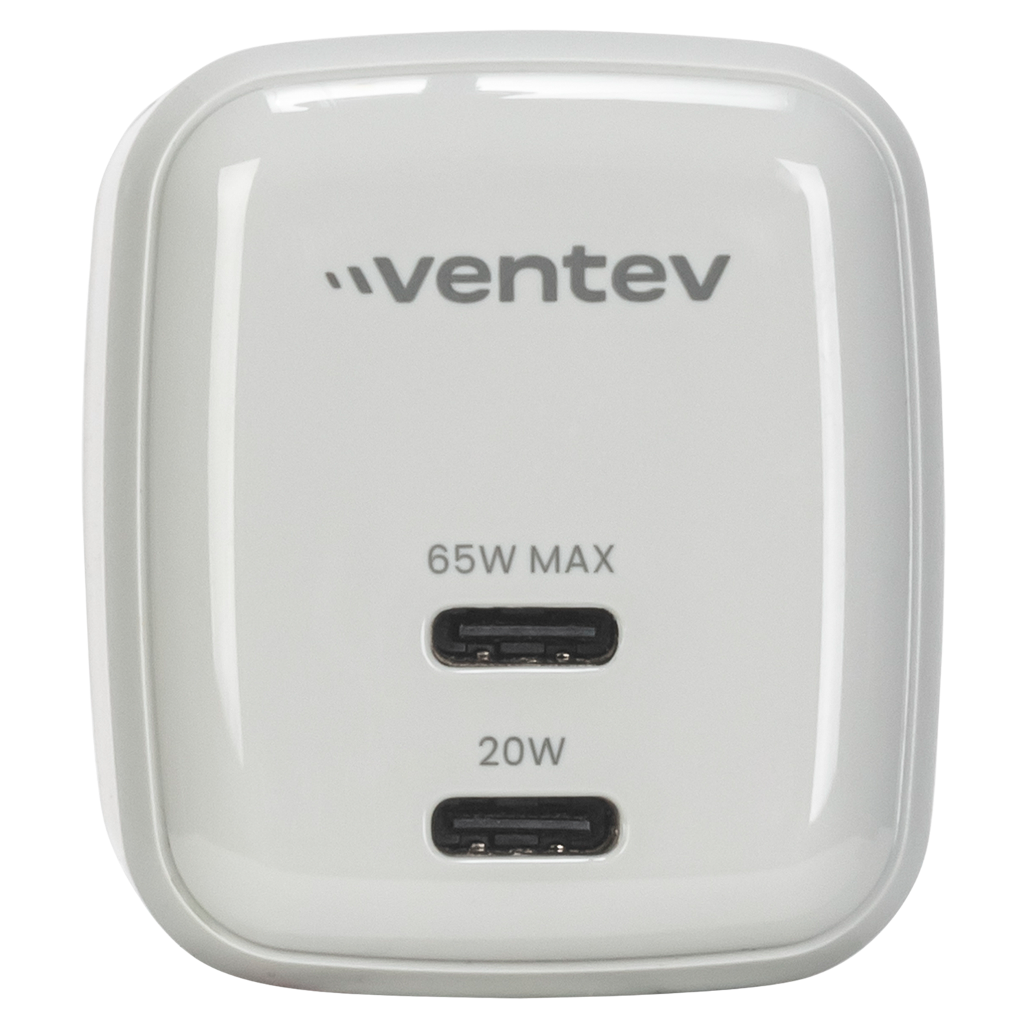 Ventev 65W ULTRAFAST USB C Universal Dual GaN Mini Wall Charger Gray, White