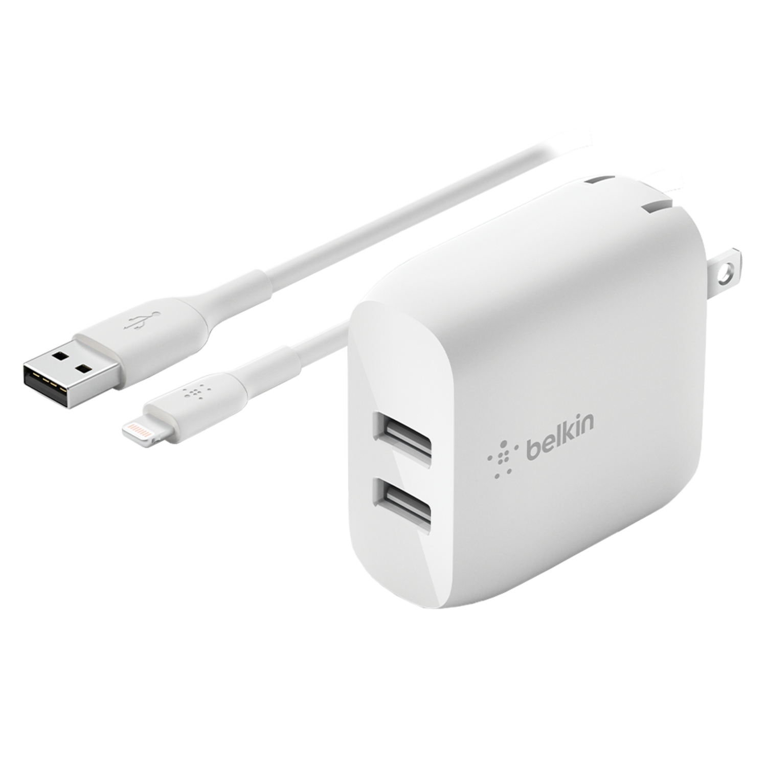 Belkin Dual Port USB A 24W Wall Charger with Apple Lightning Cable 3ft White