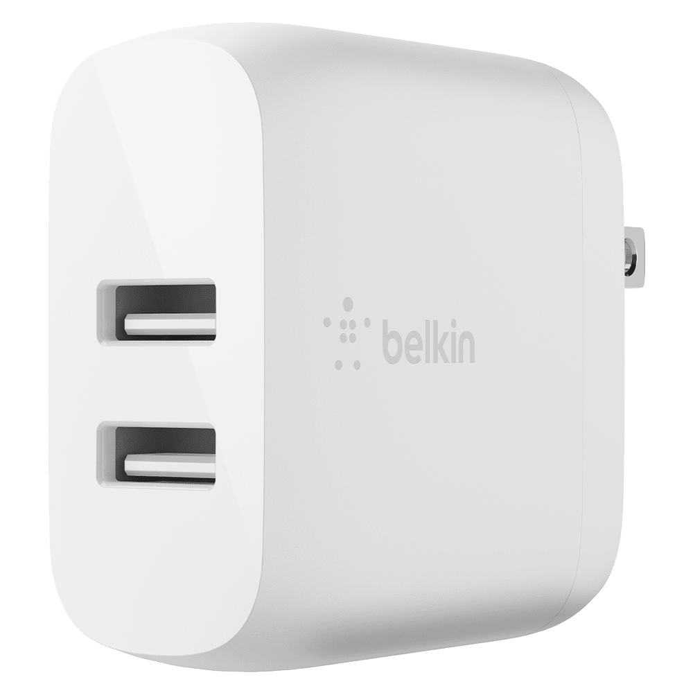 Belkin Dual Port USB A 24W Wall Charger with Apple Lightning Cable 3ft White