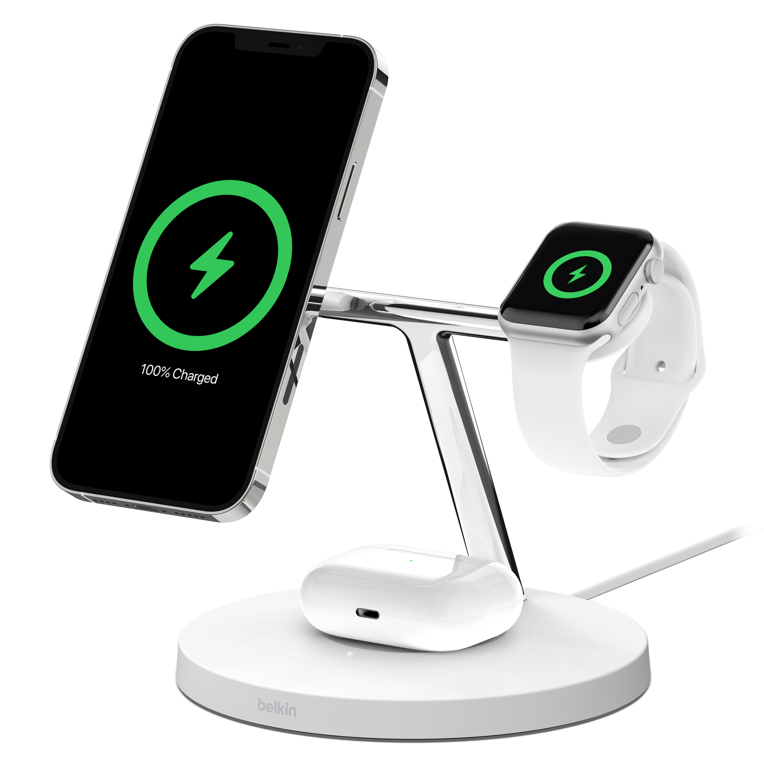 Belkin Boost Charge Pro 3 in 1 MagSafe Wireless Charging Stand 15W White